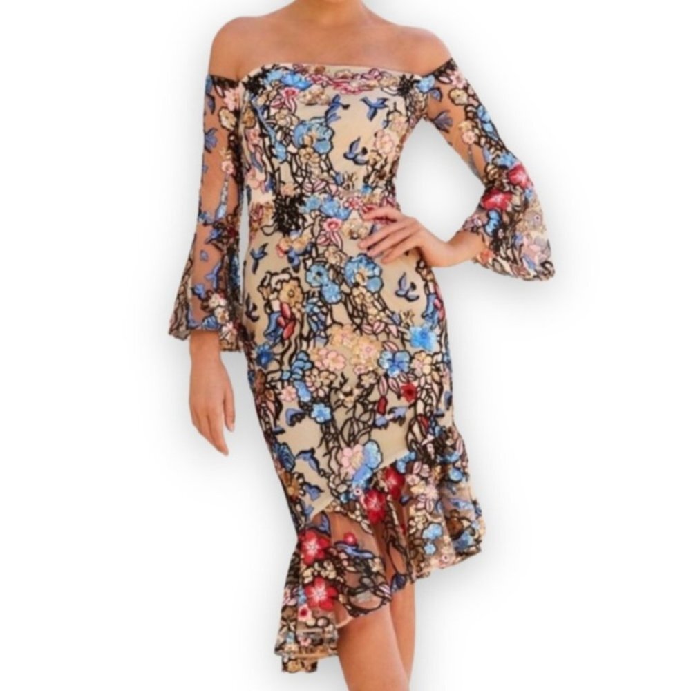 Alexia Admor Multicolor Floral Embroidered Asymmetrical Dress
